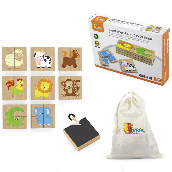 Wooden magnetic puzzle animals (set of 32)