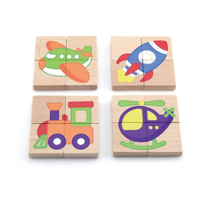 Wooden magnetic puzzle vehicles (set of 32)