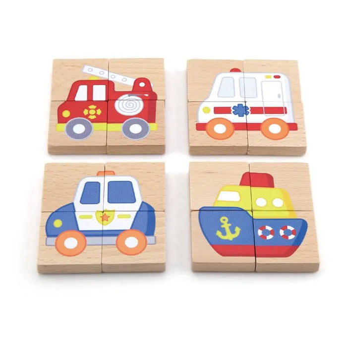 Wooden magnetic puzzle vehicles (set of 32)