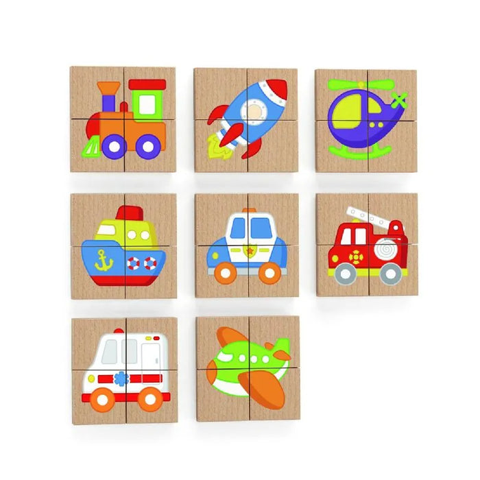 Wooden magnetic puzzle vehicles (set of 32)